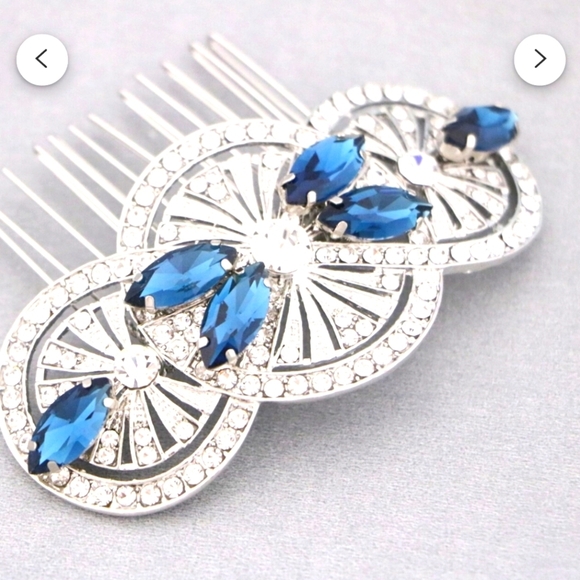 Yusier Accessories - Wedding Hair Comb Navy Blue Bridal Veil Accessory + Earings - BNIB